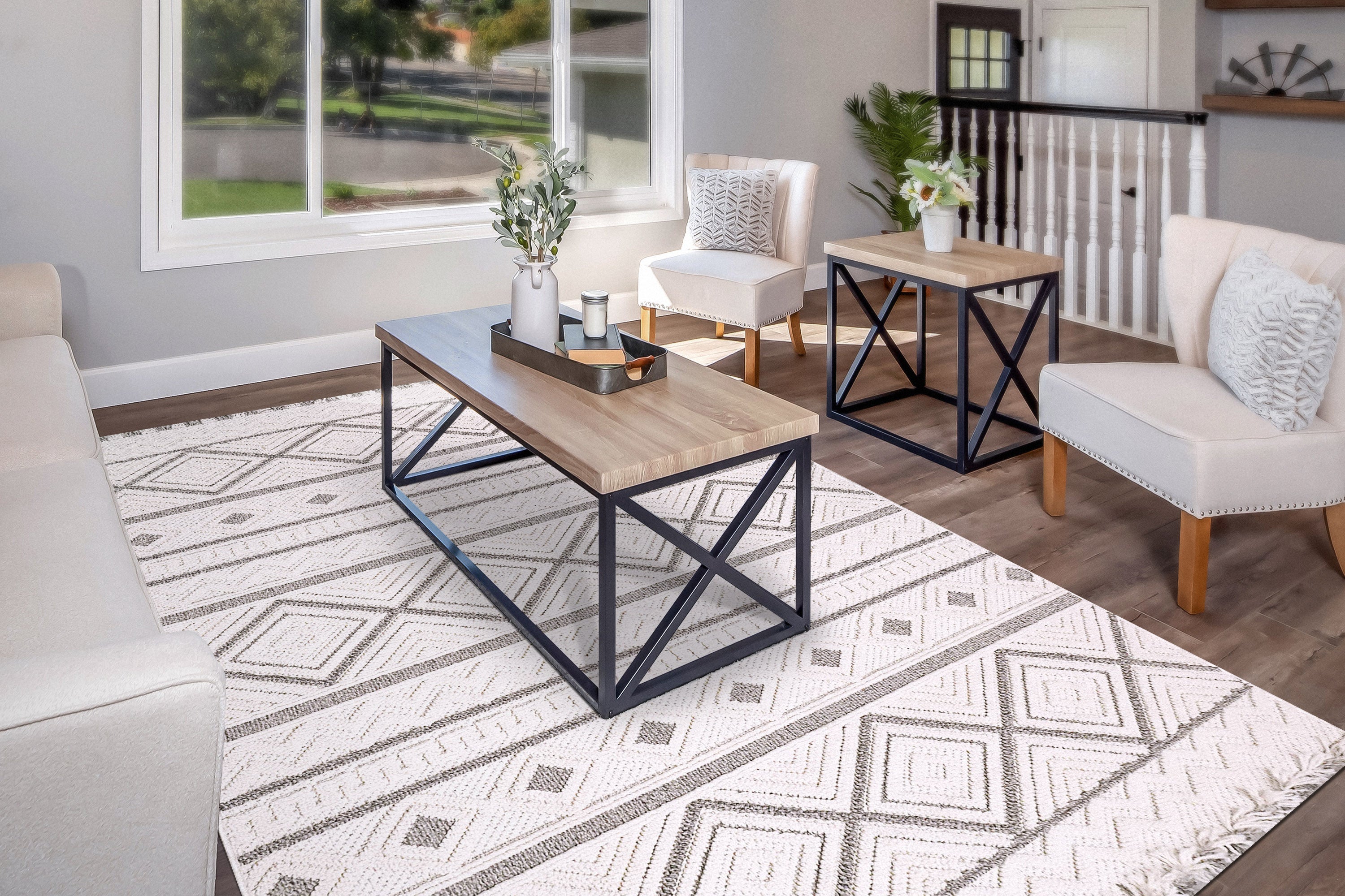 Dynamic Rugs SEVILLE 3612-809 Beige/Dark Grey Rug
