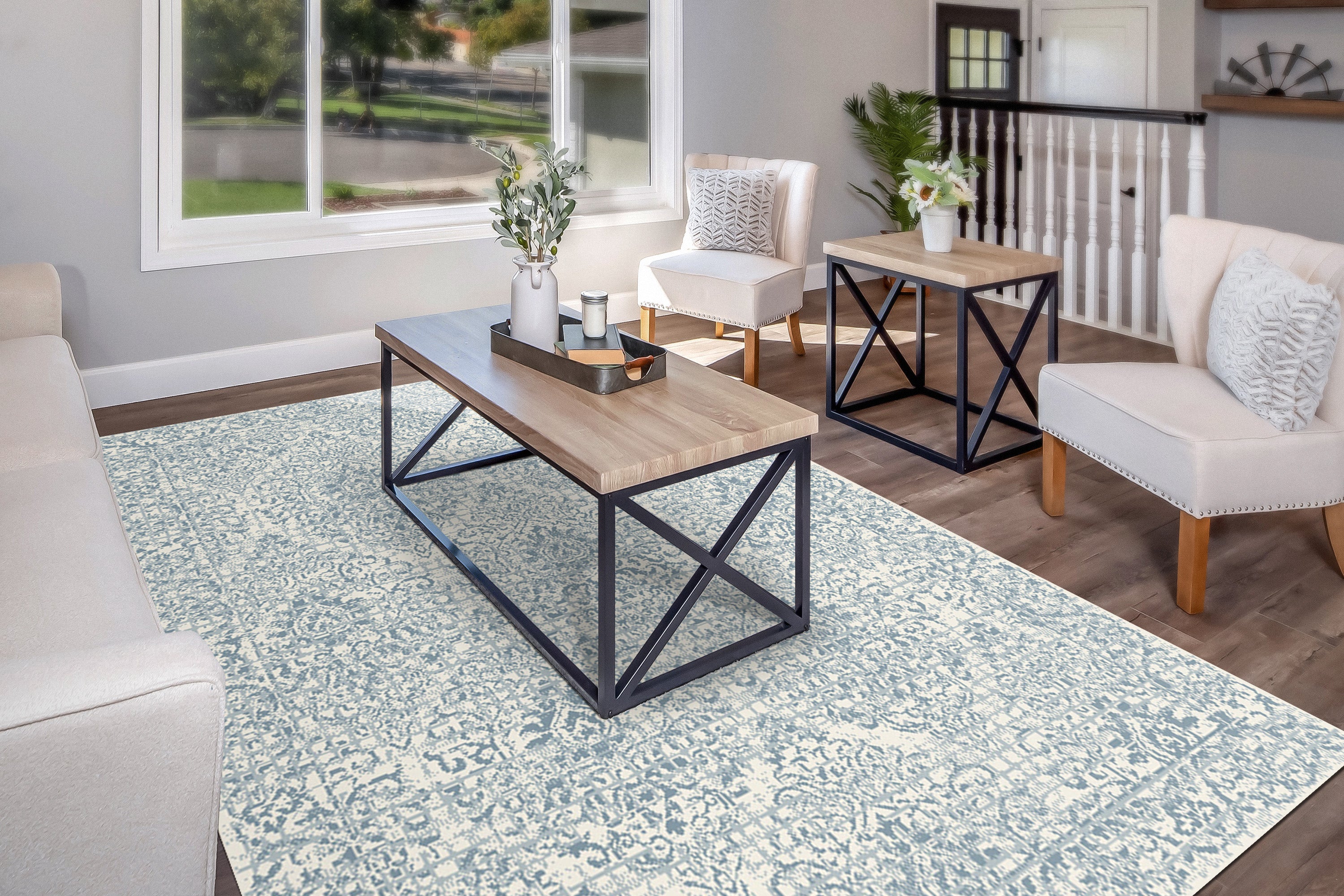 Dynamic Rugs NAVI 4008-501 Light Blue/Ivory Rug