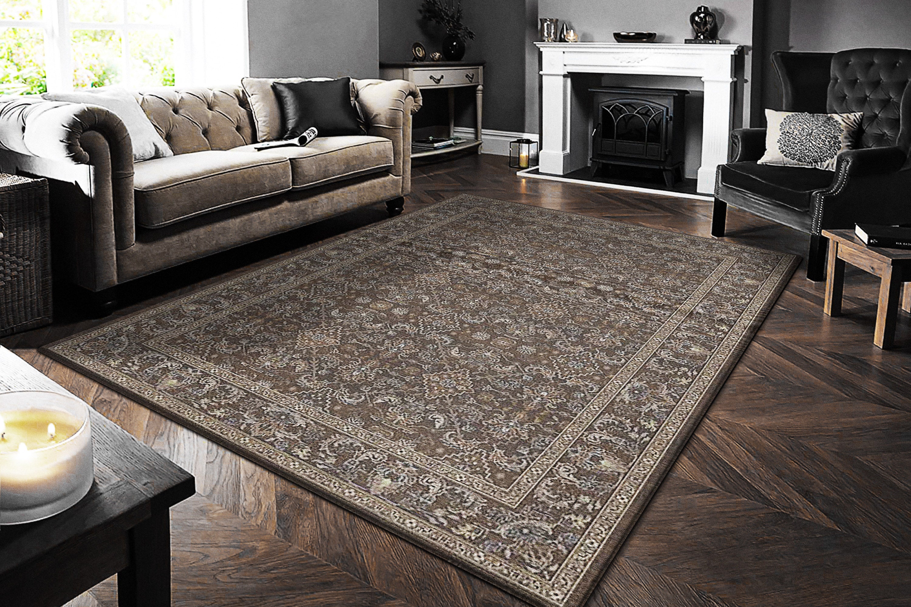 Dynamic Rugs ANCIENT GARDEN 57276-3235 Dark Brown Rug