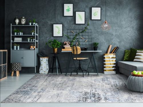 Icon 9320-950 Grey/Blue Rug - 70% Space-Dyed Viscose 30% 