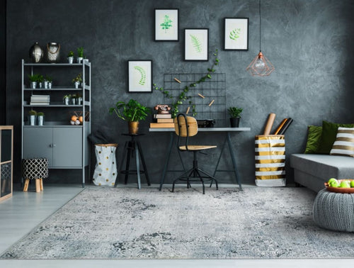 Icon 9324-950 Grey/Blue Rug - 70% Space-Dyed Viscose 30% 