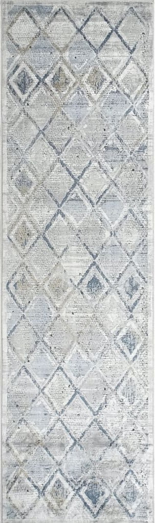 Mosaic 1666-115 Cream/Grey/Blue Rug - 100% Chenille Viscose
