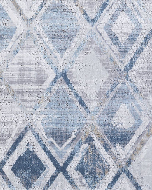 Mosaic 1666-115 Cream/Grey/Blue Rug - 100% Chenille Viscose