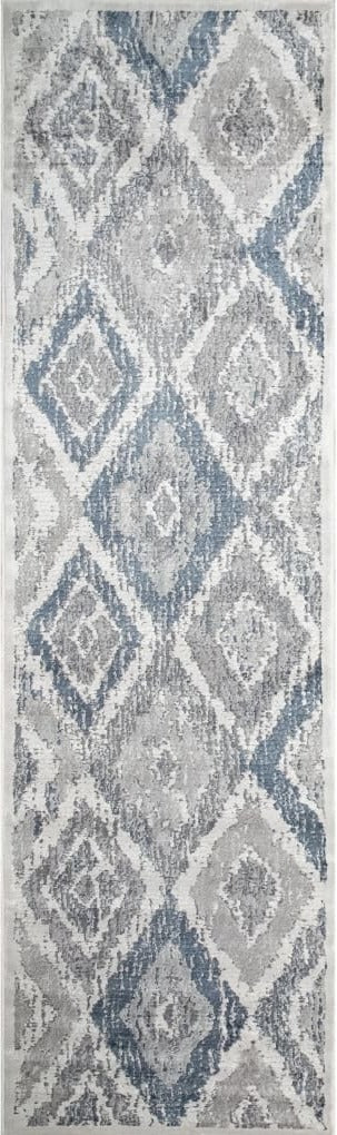 Mosaic 1669-115 Cream/Grey/Blue Rug - 100% Chenille Viscose