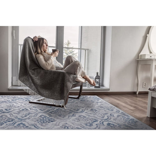 Mosaic 1672-115 Cream/Grey/Blue Rug - 100% Chenille Viscose