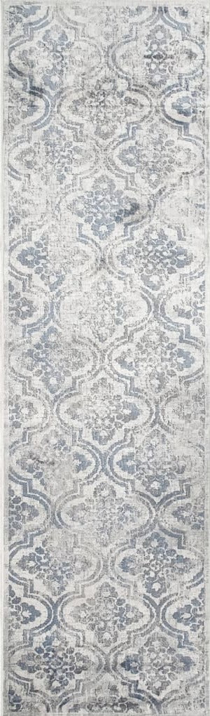 Mosaic 1672-115 Cream/Grey/Blue Rug - 100% Chenille Viscose