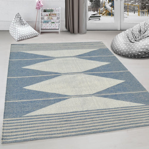 Oak 8374-501 Blue/Ivory Rug - 10% Wool 90% Cotton Blend